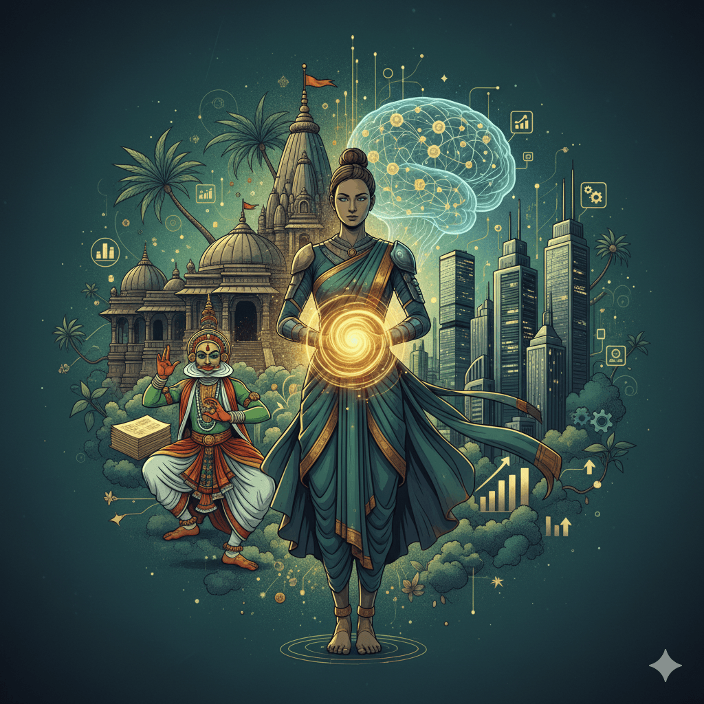 A beautiful illustration of a woman in traditional Indian attire